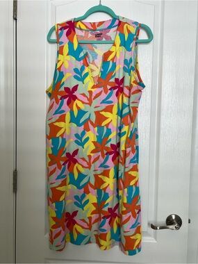Lands' End Bright Multicolor Tropical-Leaf Sleeveless Dress & Matching Clutch